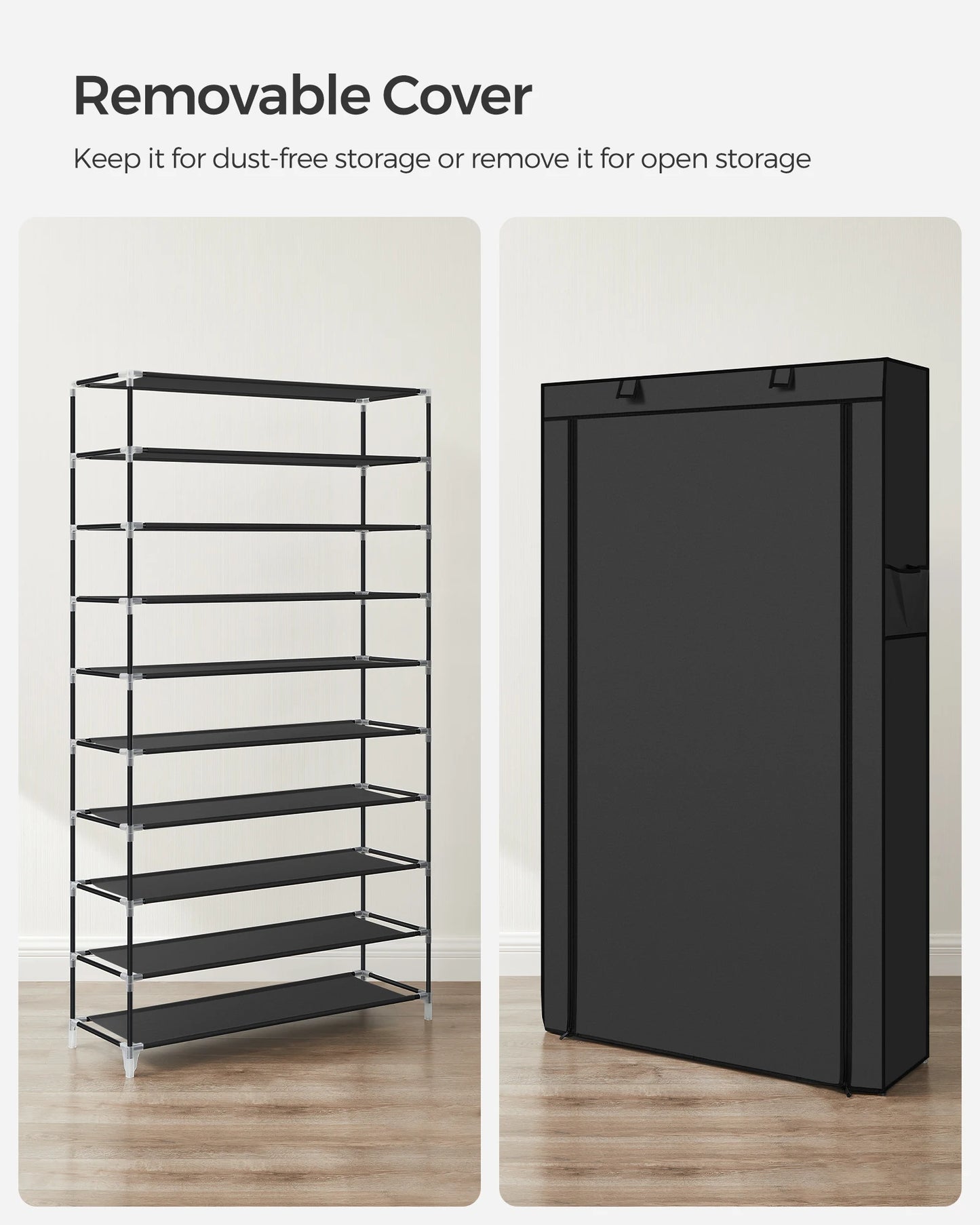 SONGMICS 9-Tier Shoe Rack – Nonwoven Fabric Covered Shoe Organizer for 40-50 Pairs, Entryway Storage Shelf