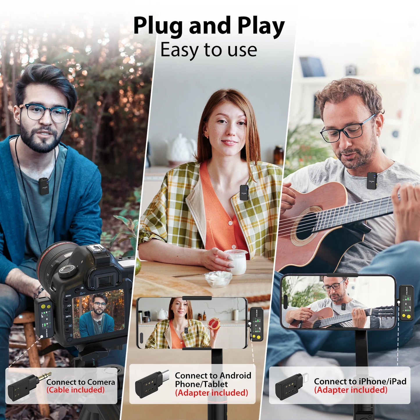 FULAI M X5 Wireless Lavalier Microphone – Quick Noise-Cancellation System for DSLR, iPhone, Android & YouTube Recording