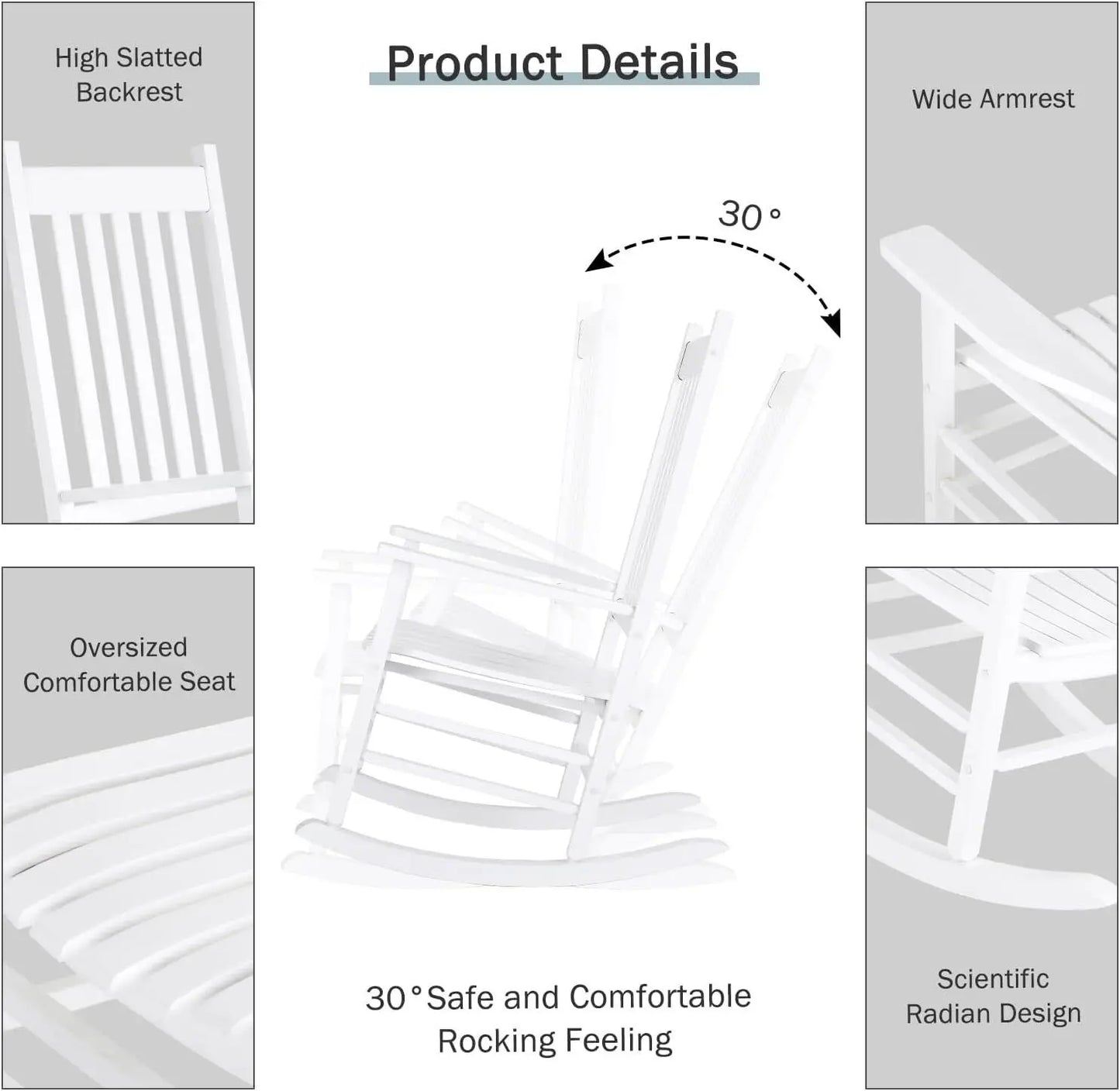 Wooden Porch Rocking Chair – High Back Outdoor Rocker for Adults, Patio & Garden Seating