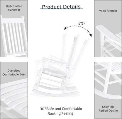 Wooden Porch Rocking Chair – High Back Outdoor Rocker for Adults, Patio & Garden Seating