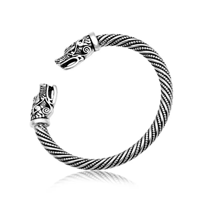 Vintage Viking Double-Headed Wolf Bracelet – Adjustable Twist Design Men's Fashion Punk Jewelry Accessory