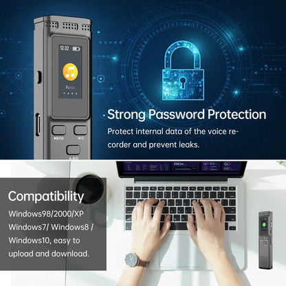 64GB/16GB/8GB Digital Voice Recorder – Voice Activated Audio Recording, Noise Reduction, MP3 Playback, 288hrs Storage