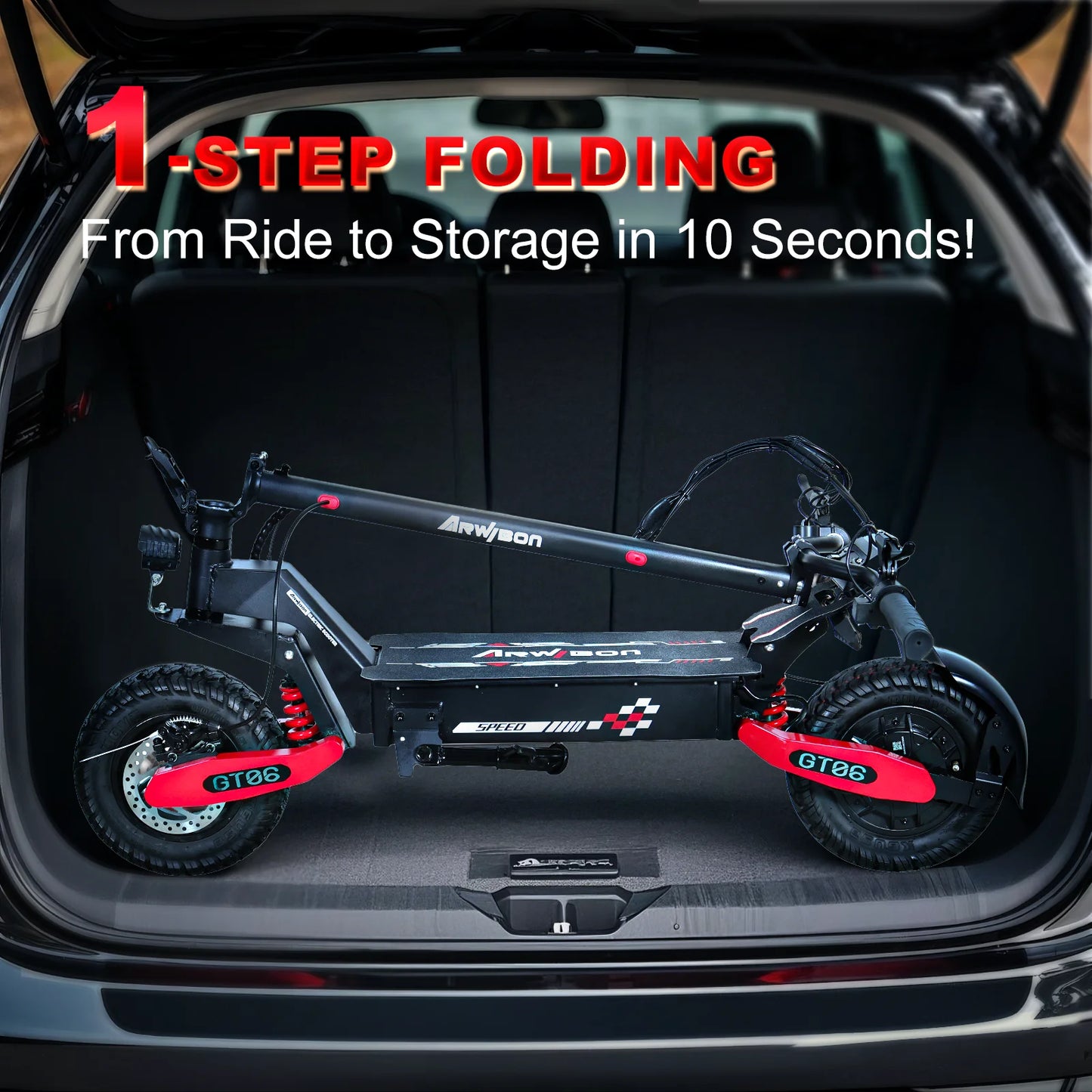 30MPH Electric Scooter with 1200W Motor – 20/40 Mile Range, Spring Damping, Disc Brake & 11" Off-Road Folding Tires