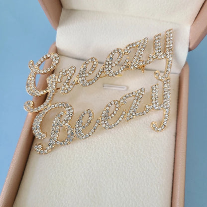 Rhinestone Customized Name Brooch – Handmade Custom Name Plate Pins for Birthday, Wedding & Party Badges