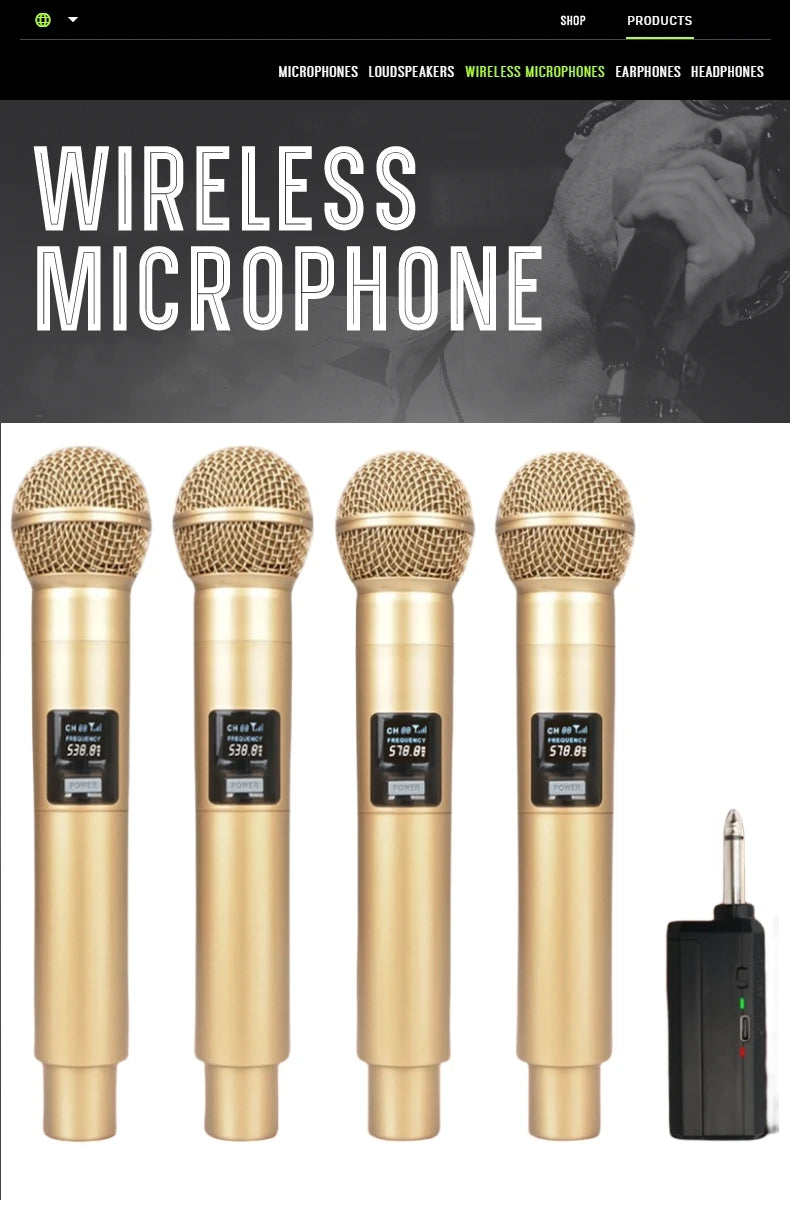 Gold 2.4GHz Wireless Handheld Microphone – Dynamic DJ Recording & Mixer Mic