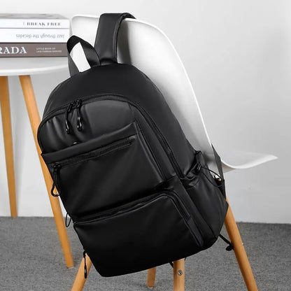 14 Inch Large Capacity Men's Backpack | Solid Color PU Travel Leisure Bag | Fashionable Computer Backpack for Students