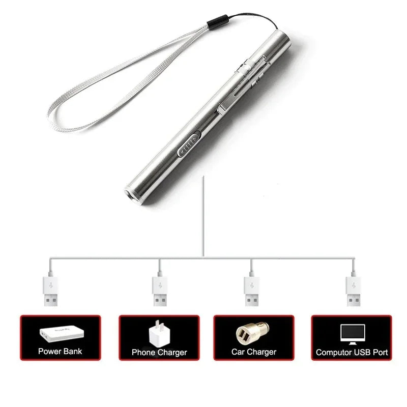 Mini Portable LED Pen Light — USB Rechargeable Medical Flashlight with Stainless Steel Clip for Dentist & Nurse Use