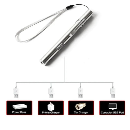 Mini Portable LED Pen Light — USB Rechargeable Medical Flashlight with Stainless Steel Clip for Dentist & Nurse Use