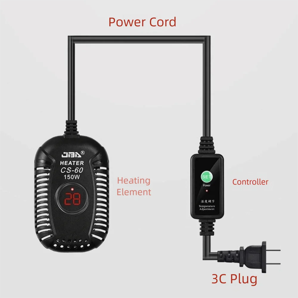 Quartz Glass Aquarium Submersible Heater – Ultra Short Adjustable Turtle Tank Heater 25W-150W