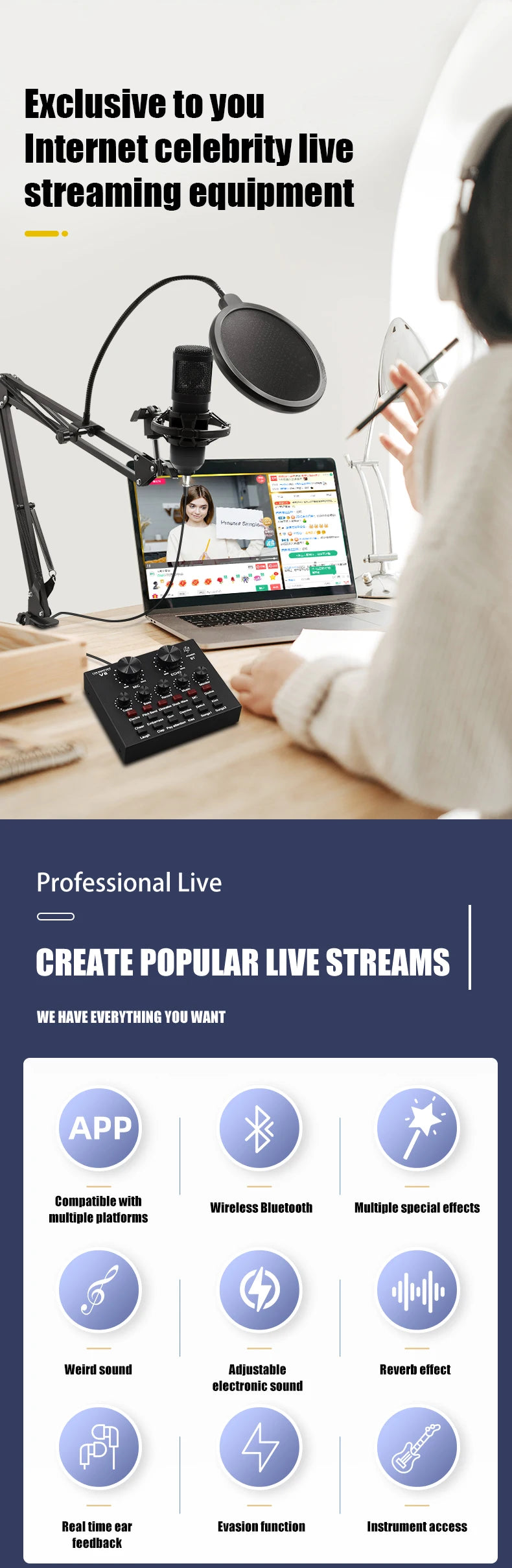 BM800 V8 Sound Card Set – Professional Condenser Microphone for Karaoke, Podcast Recording & Live Streaming