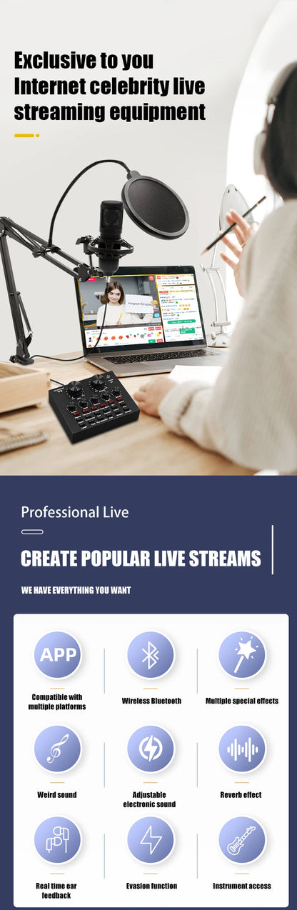 BM800 V8 Sound Card Set – Professional Condenser Microphone for Karaoke, Podcast Recording & Live Streaming