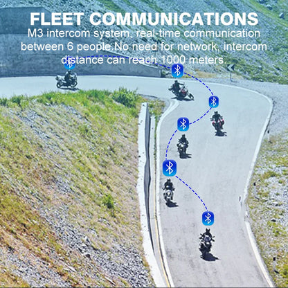 MAXTO M3 Motorcycle Helmet Bluetooth Headset — 1080P WiFi Video Recorder, Waterproof Intercom for 6 Riders, 1000m Range