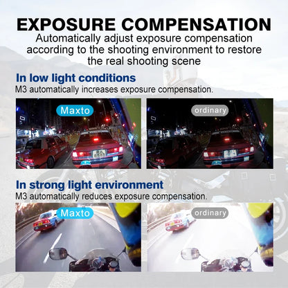 MAXTO M3 Motorcycle Helmet Bluetooth Headset — 1080P WiFi Video Recorder, Waterproof Intercom for 6 Riders, 1000m Range