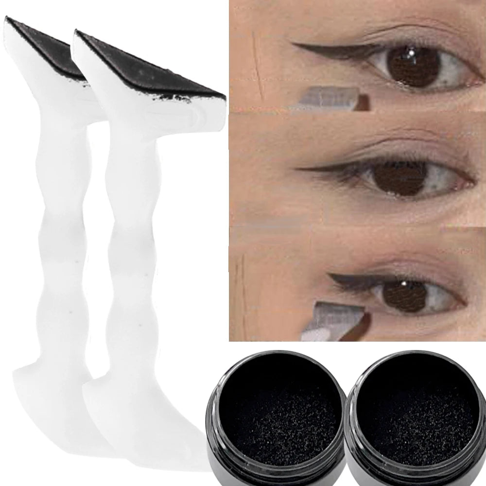 Double-Ended Eyeliner Stamps Set - Long-Lasting Template with Ink for DIY Eye Liner Extension & Makeup Stencils Tools