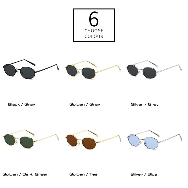 SHAUNA Retro Oval Metal Frame Sunglasses – UV400 Punk Style Shades for Women & Men