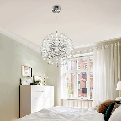 Italy Designer Spark Ball LED Chandelier – Stainless Steel Firework Pendant Lamp with Remote for Loft Living Room Decor
