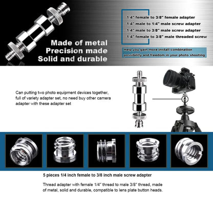1/4" to 3/8" Female Screw Adapter – Metal Spigot Stud Male Converter for Flash, Light, Tripod & Photo Studio Accessories
