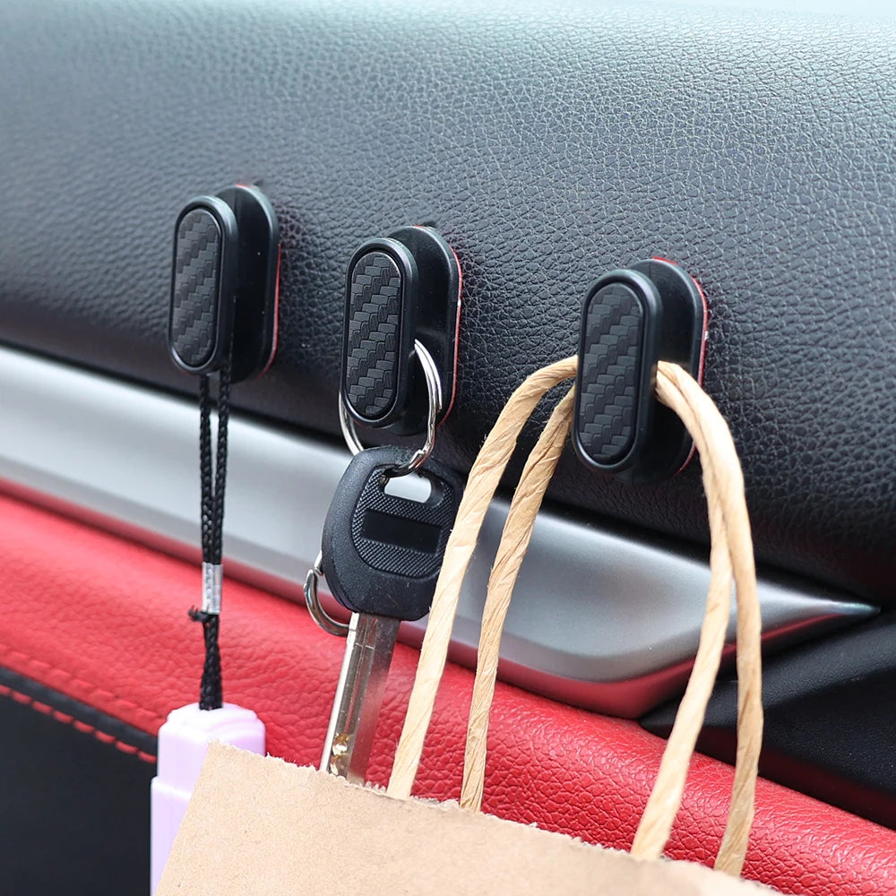 Car Invisible Small Hooks - Carbon Fiber Self-Adhesive Dashboard Wall Hook for USB Cables, Headphones, & Key Storage