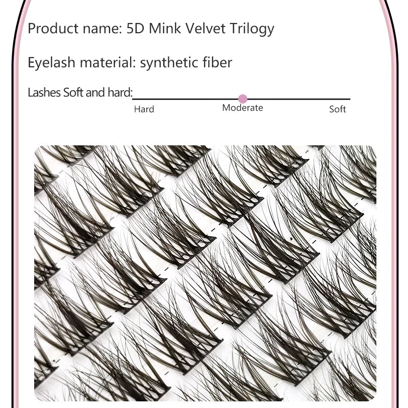 5D Mink Manga Lashes - Fluffy Individual & Natural False Eyelashes, Korean Makeup, Lazy Trilogy Cluster Lashes