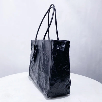 2025 Women’s Pleated Tote Bag – Luxury Vintage Oil-Wax Handbag, Large Capacity Shoulder Purse