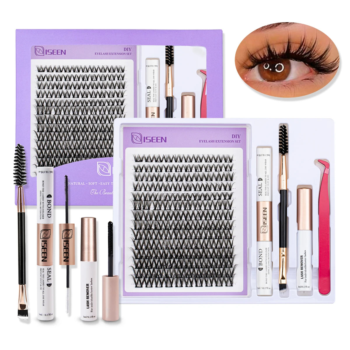 DIY Lash Extension Kit – Mix Styles Lash Clusters, Individual Lashes, Bond & Seal, Remover, Tweezers & Lash Brush for Easy Self-Application Makeup