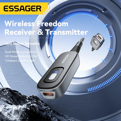 Essager 2 in 1 Bluetooth 5.1 Audio Receiver & Transmitter – Wireless 3.5mm AUX Stereo Adapter for Earphones, TV, & Car