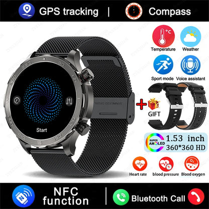2025 New Bluetooth Call Smartwatch for Men – Huawei Compatible, AMOLED HD Large Screen, Heart Rate, NFC, IP68 Waterproof, GPS Sports Watch