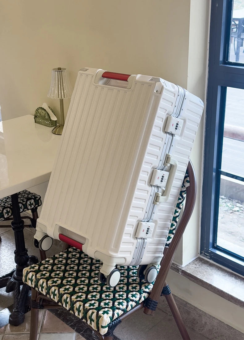 30-Inch Five-Wheel Aluminum Frame Suitcase — Multifunctional Cabin Luggage with Password Lock, USB Port & Cup Holder