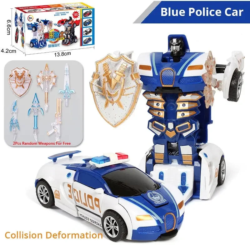 Blue Children's Police Car Toy – One-Button Deformation Car, Inertia I ...