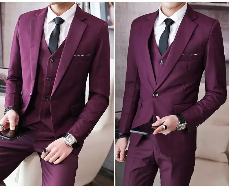 Men’s 3-Piece Suit 6XL — Blazer, Vest & Trousers, Italian Style Fashion Business Wedding Formal Gentleman Dress