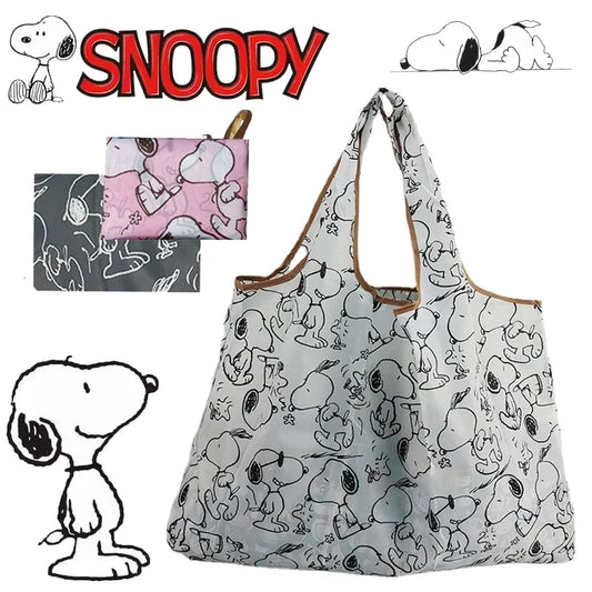 Snoopy Foldable Shopping Bag – Large Waterproof Nylon Tote, Reusable Portable Shoulder Bag for Women