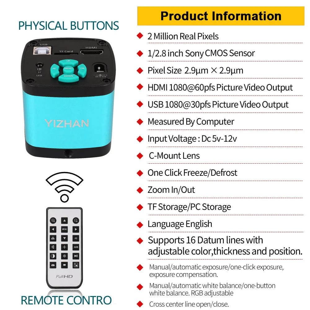 1-150X Zoom Lens Digital Microscope – 4K 48MP HD Industrial Camera with HDMI & Type C for Electronics Soldering