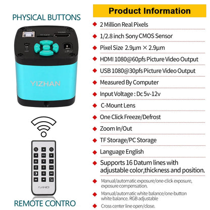 1-150X Zoom Lens Digital Microscope – 4K 48MP HD Industrial Camera with HDMI & Type C for Electronics Soldering