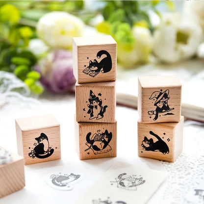 1Pc Cute Little Black Cat Stamp: Retro Wooden Rubber Stamp for Scrapbooking Stationery DIY Craft - Standard Seal Decoration