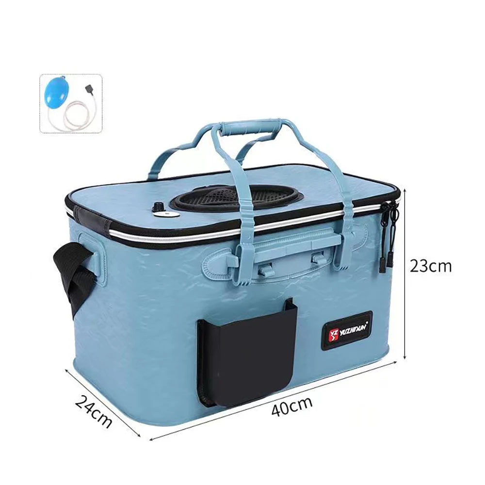 Multifunction Fishing Bucket with Oxygen Pump – Portable Tackle Box & Live Fish Storage Barrel for Camping & Outdoor