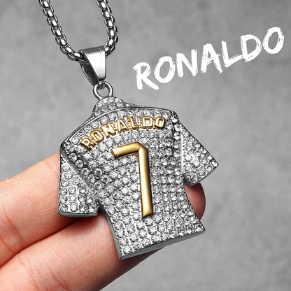 Messi, Ronaldo, Mbappé Football Jersey Necklace – Stainless Steel Dumbbell Pendant Chain for Men, Punk Gym Style