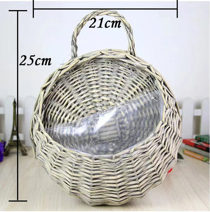 Handmade Wicker Rattan Wall Hanging Flower Planter – Garden Vine Basket Plant Holder