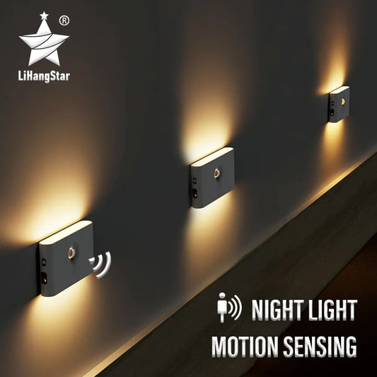 LED Induction Night Light - Wireless USB Charging - Human Body Motion Sensor Wall Light for Bedroom, Corridor, Cabinet, Bathroom
