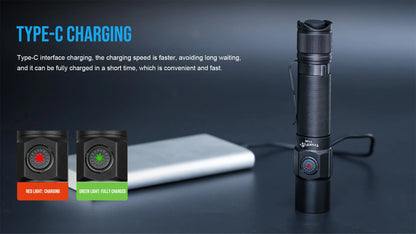 Trustfire T10R Tactical LED Flashlight — 1800 Lumen, USB-C Rechargeable 18650 Torch with Dual Switch