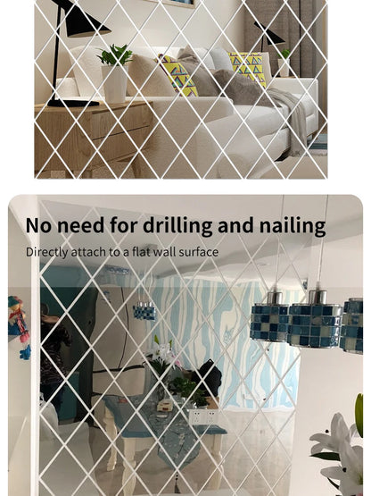 3D Diamond Acrylic Mirror Wall Sticker – Removable Decorative Glass Tiles (17pcs)