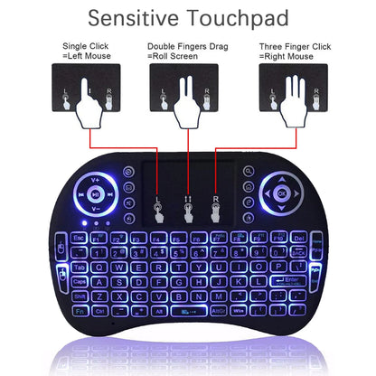 Backlit Mini Wireless Keyboard: 2.4G Air Mouse with Touchpad Keyboard i8 - Arabic, French, Spanish, Russian Support for PC, Android TV Box