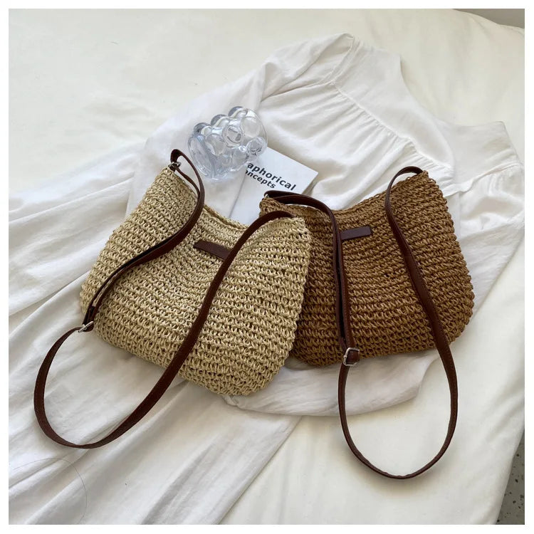 Straw Knitted Handbag – Women’s Woven Shoulder & Crossbody Beach Bag