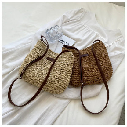Straw Knitted Handbag – Women’s Woven Shoulder & Crossbody Beach Bag