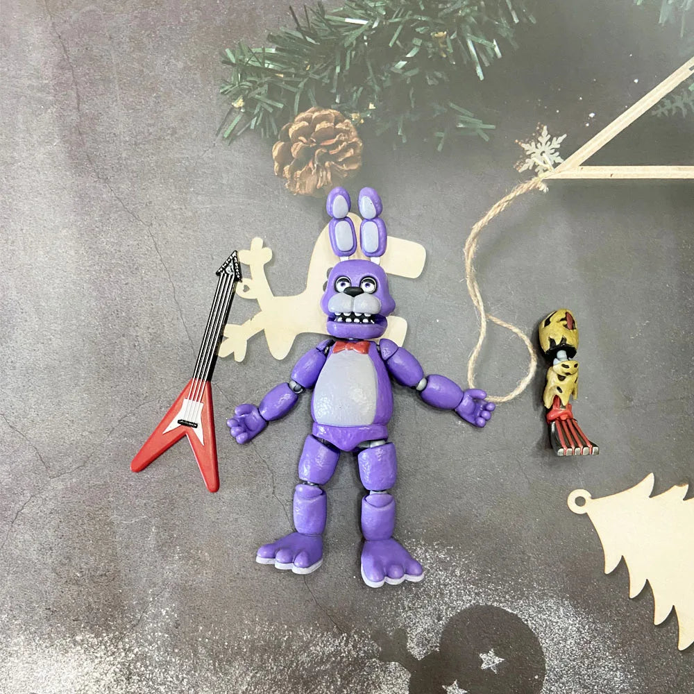 14CM FNAF Action Figures — Movable Nightmare Freddy, Bonnie, Foxy, Chica PVC Collectible Toys with Blacklight Effect