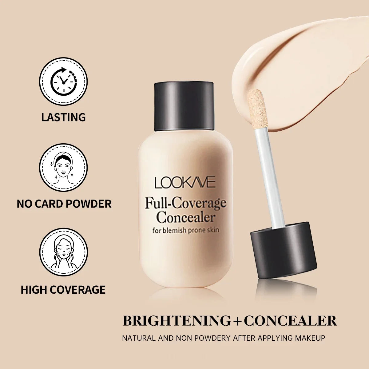Waterproof Liquid Concealer Foundation – Full Coverage Cream for Acne, Scars, Dark Circles & Face Makeup Base
