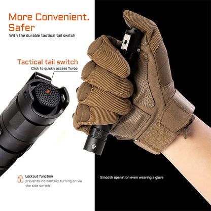 ACEBEAM TAC 2AA LED Flashlight — 1600 Lumen Portable EDC Torch, 181m Beam, USB-C Rechargeable with Dual Buttons