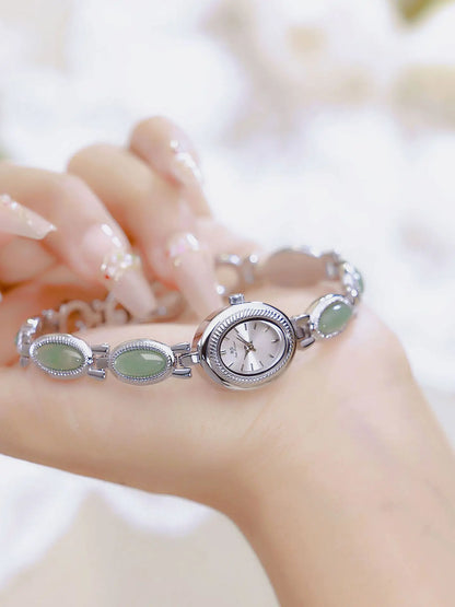 UTHAI Women's Luxury Watch – Retro Bracelet with Dongling Stone & Hotan Jade, Waterproof, Gift Chain Watch