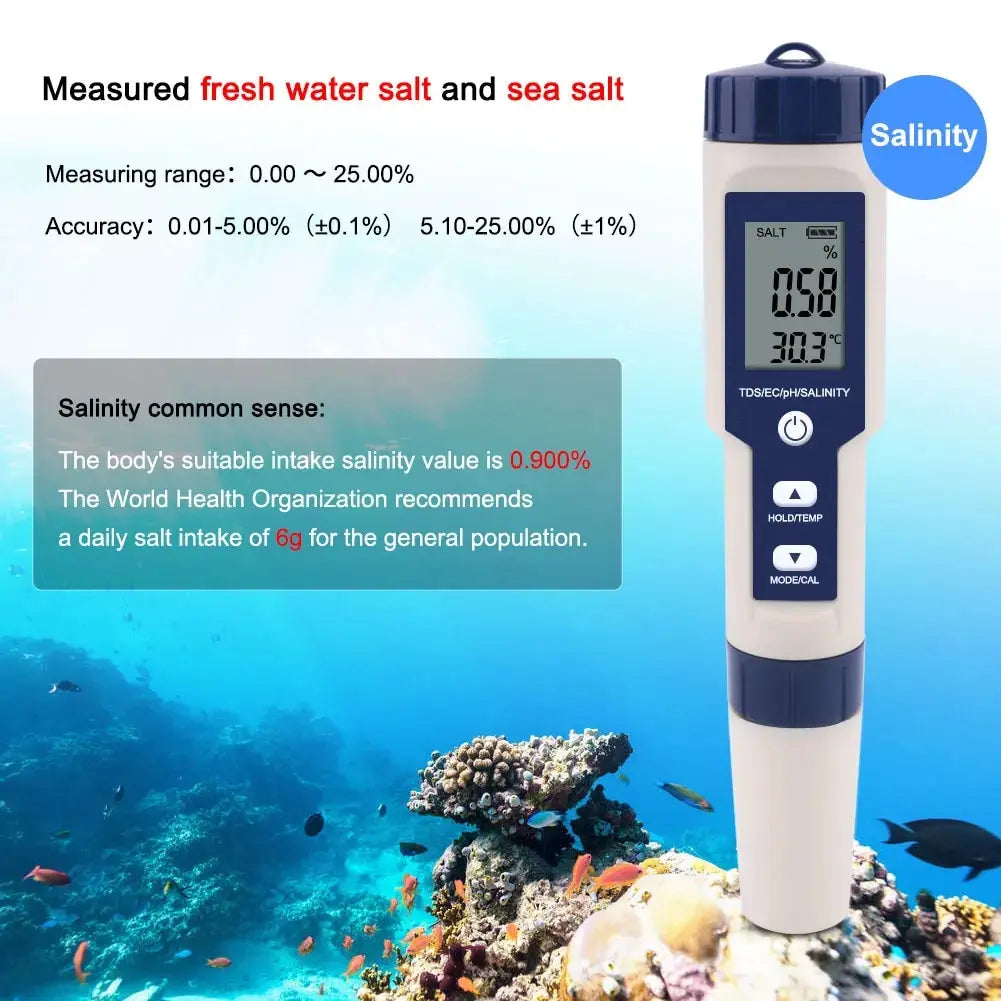 Yieryi TDS, EC, PH, Salinity & ORP Meter - H2, S.G, TEMP Water Quality Monitor for Pools & Aquariums