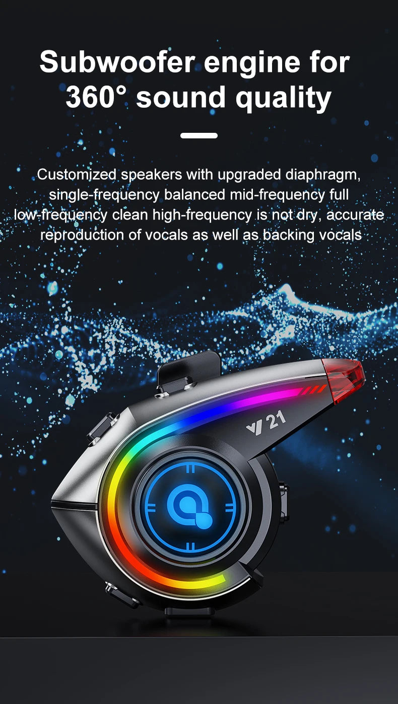 KEBIDUMEI Y21 Motorcycle Helmet Bluetooth Headset — Earphone Music Player with FM Radio & SOS Warning Light