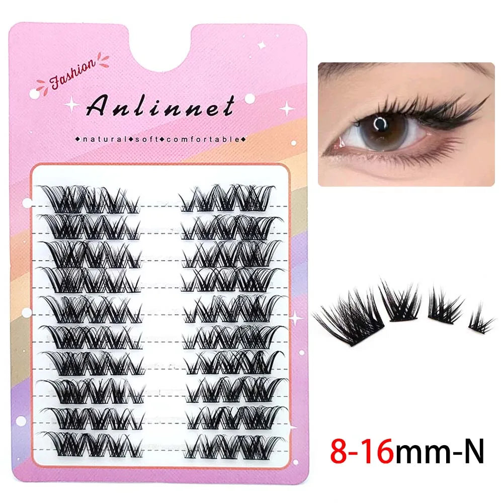 5D Mink Manga Lashes - Fluffy Individual & Natural False Eyelashes, Korean Makeup, Lazy Trilogy Cluster Lashes